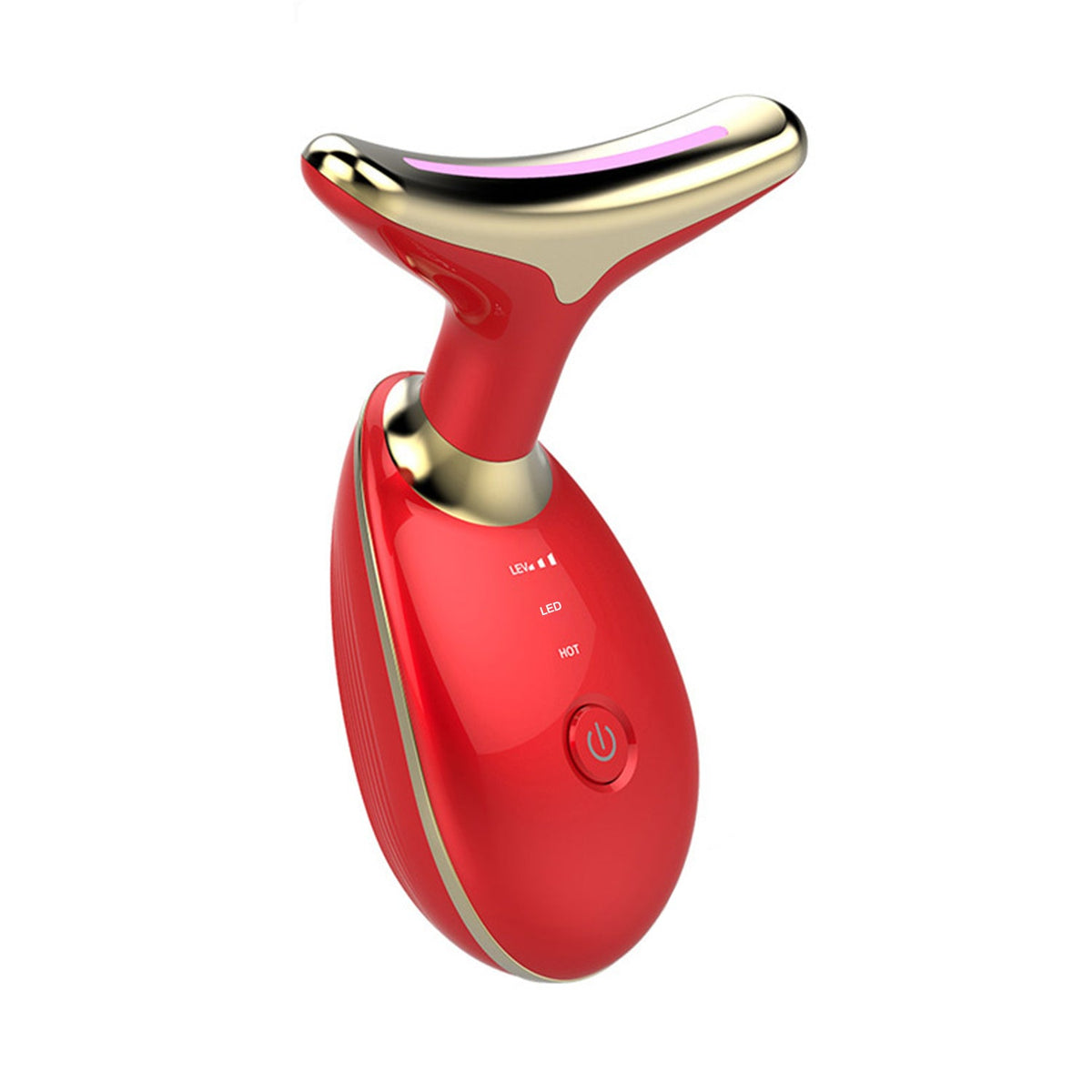 Electric face massager displaying various LED light therapy modes