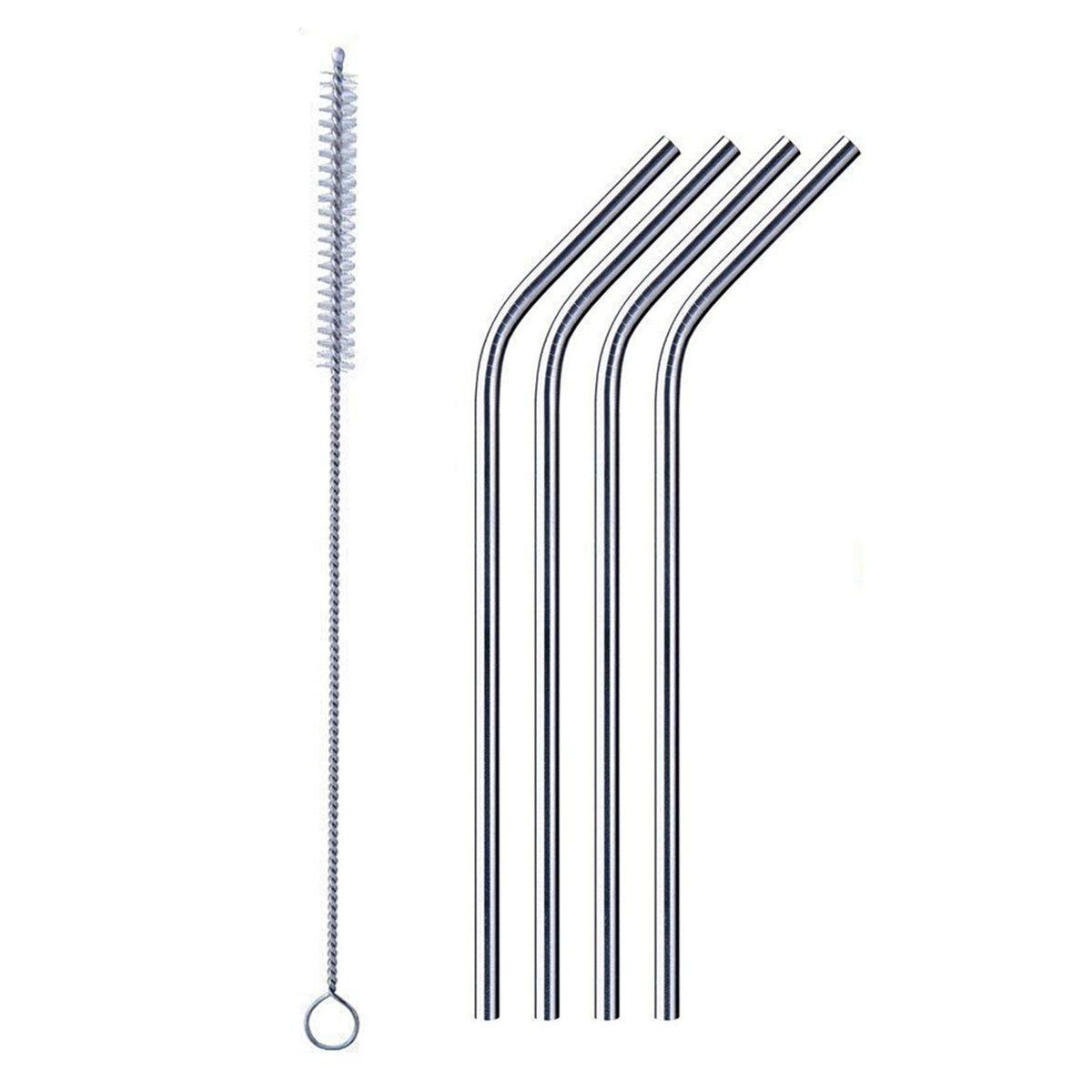 Bent stainless steel straw elegantly placed in a clear drinking glass.
