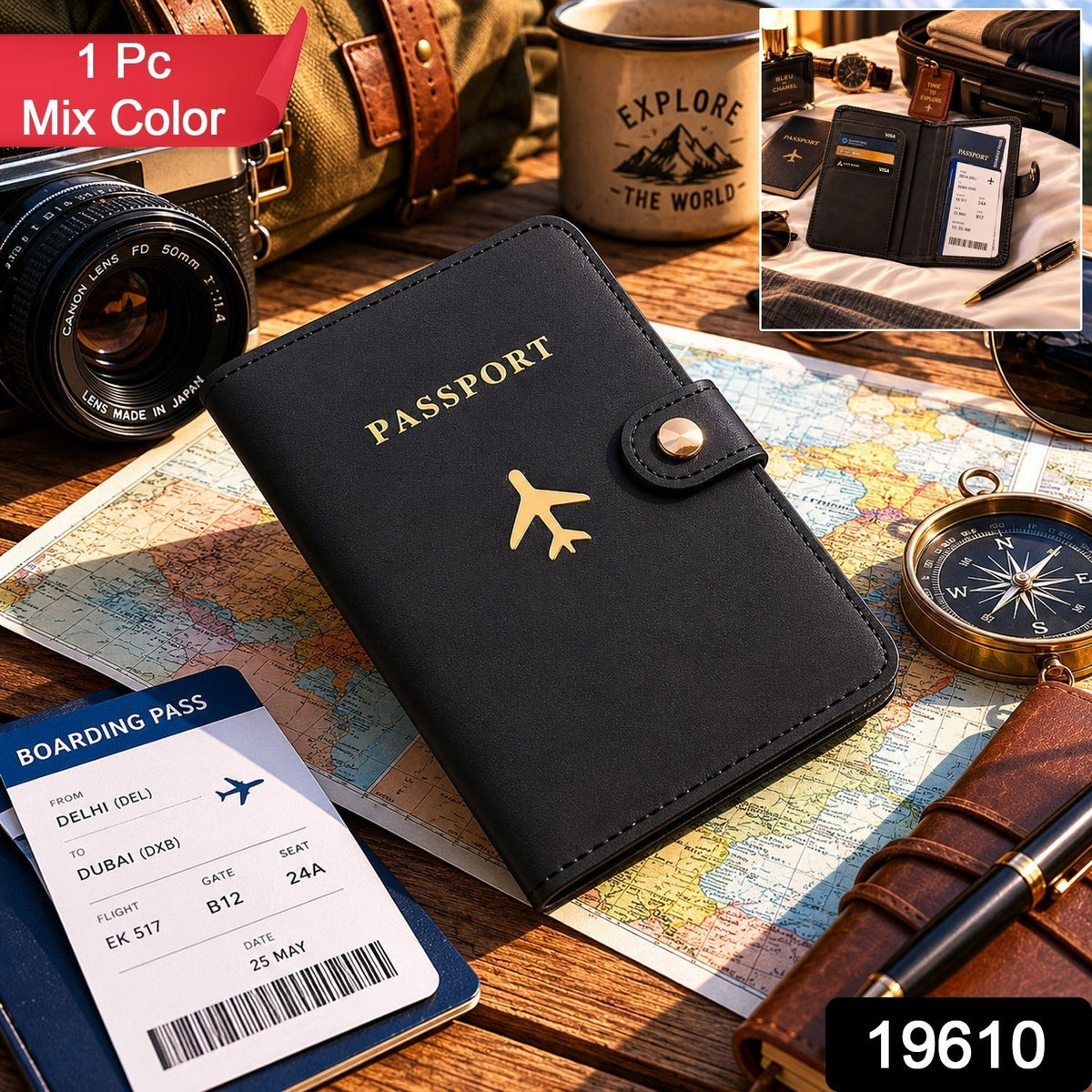 Passport holder wallet organized for travel