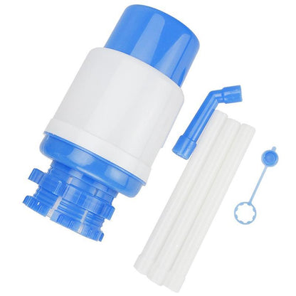 Manual water dispenser with hand press pump for bottled water, suitable for home or office use.