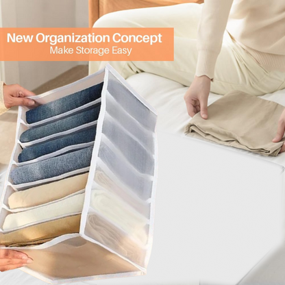 Organivo 7 Grid Clothes Organizer folded flat for convenient, space-saving storage.