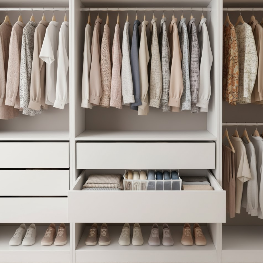 Close-up of the breathable mesh fabric and Oxford cloth edging of the clothes organizer.