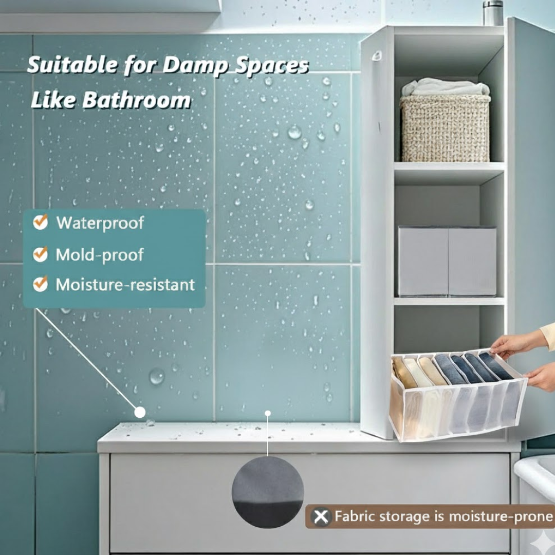 Infographic detailing features and benefits of the 7 Grid Clothes Organizer.