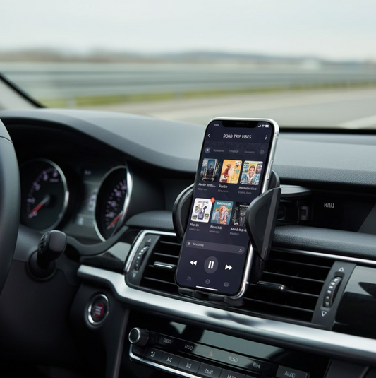 Side profile of the PHOBIA Car Vent Mobile Holder showcasing its secure grip.