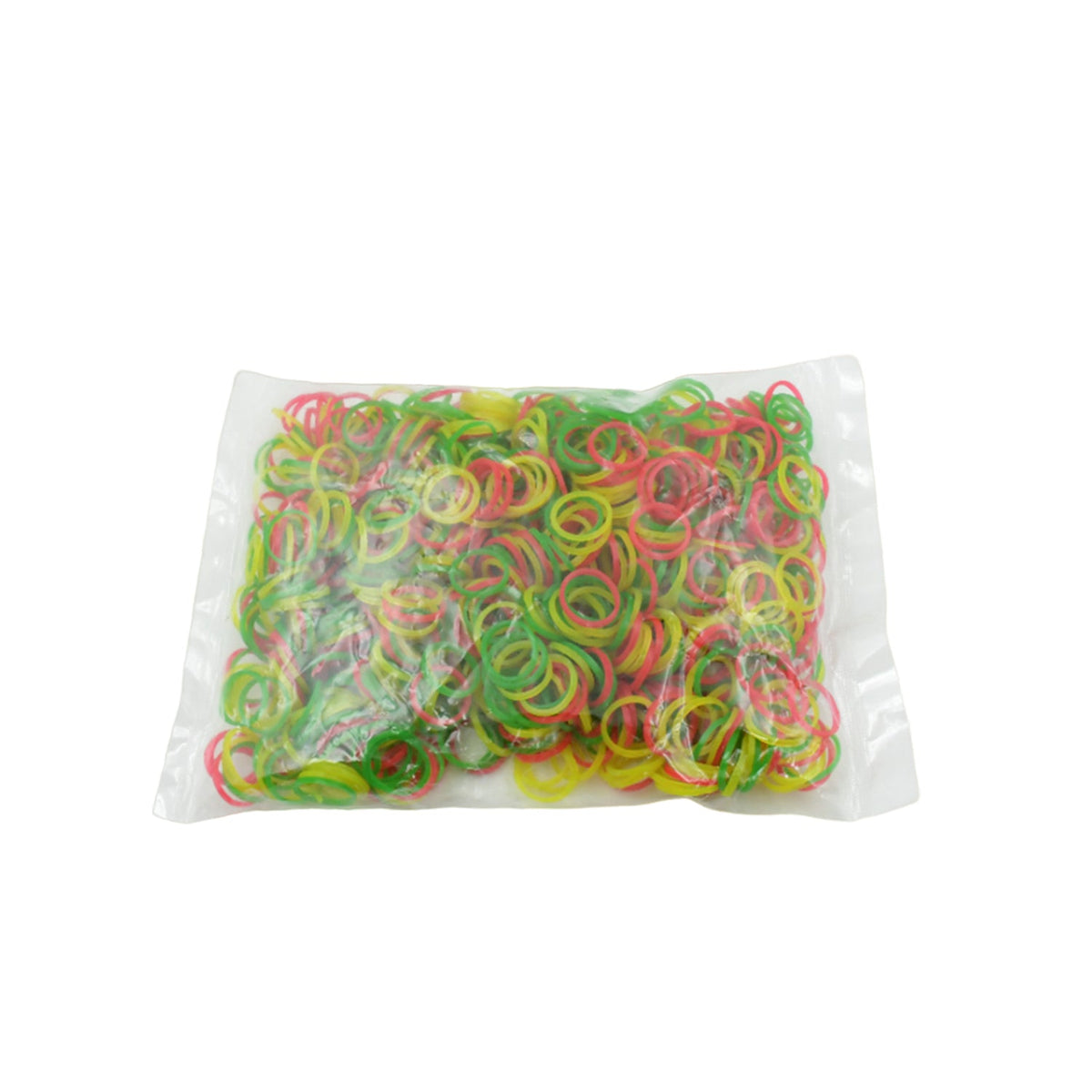 Assorted colors of strong elastic bands stretched between fingers, demonstrating their flexibility.