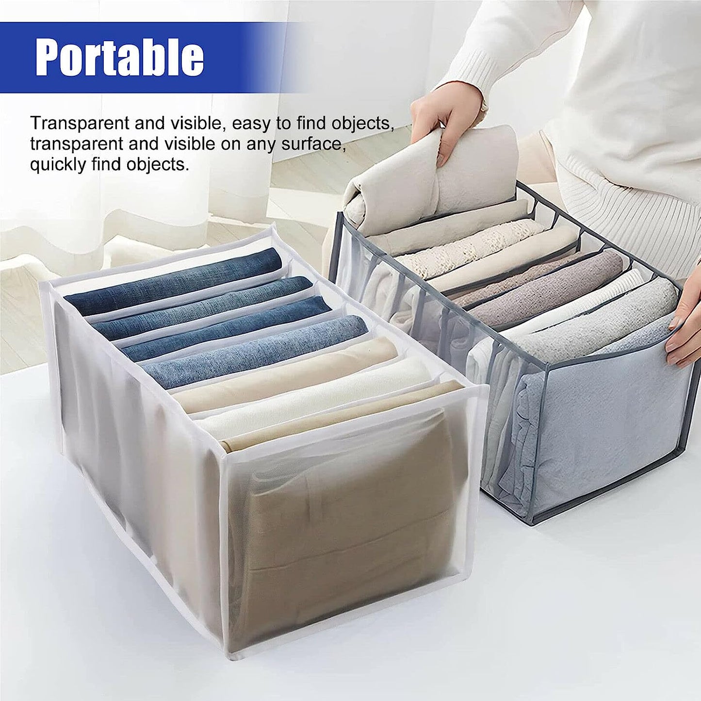 Lifestyle shot of the Organivo 7 Grid Clothes Organizer within a modern wardrobe.