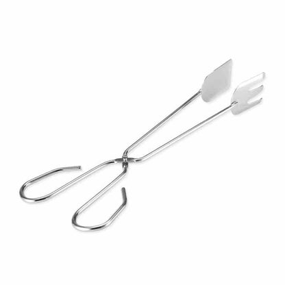 Ergonomic metal BBQ tongs with anti-scald handle for safe use.