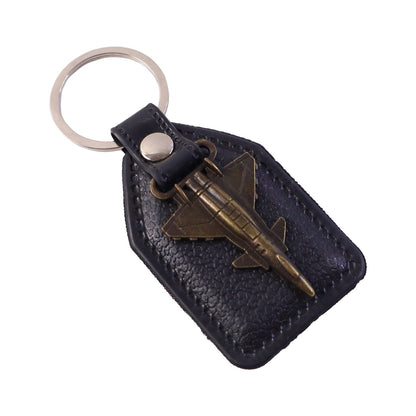 Heavy-duty metal ring of aircraft design leather finish keychain for secure keys