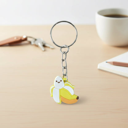 Decorative banana cartoon keychain with metal ring used as bag charm