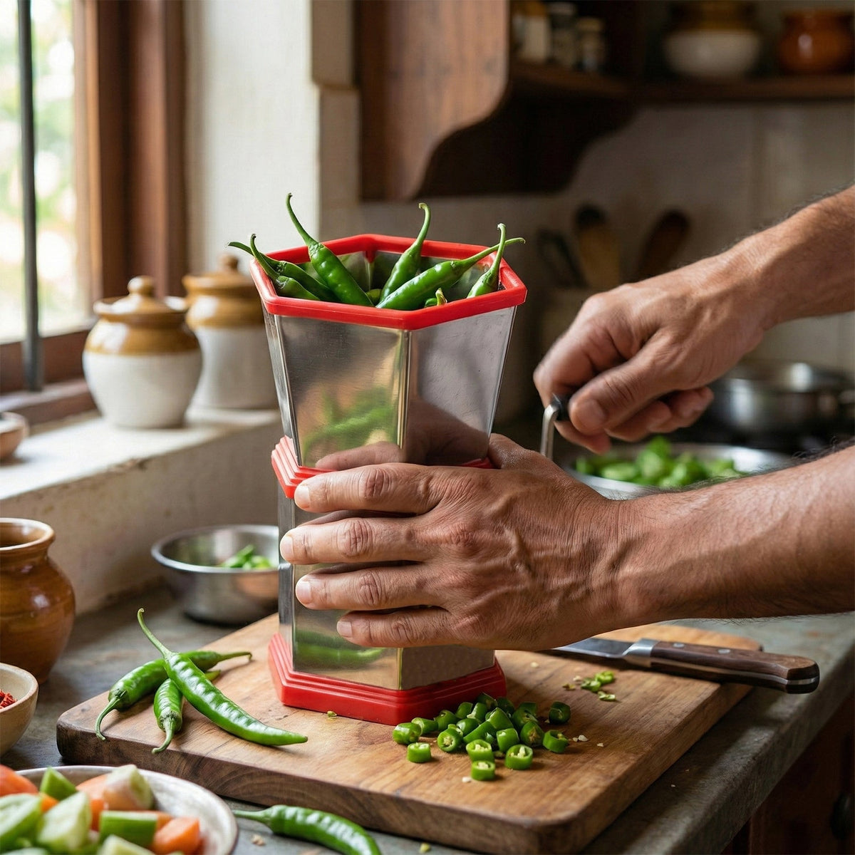 Durable chilli cutting tool designed for manual use in kitchen
