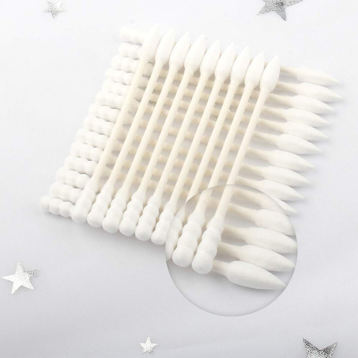 Cotton swabs arranged for easy use in personal grooming