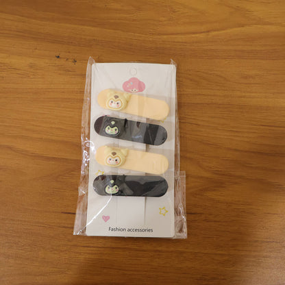 Model wearing cartoon character hair clips for everyday styling