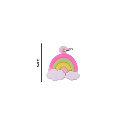 Close-up of rainbow cloud keychain with vibrant colours