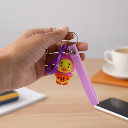 Adorable cartoon duck figure keychain with soft strap and metal clip