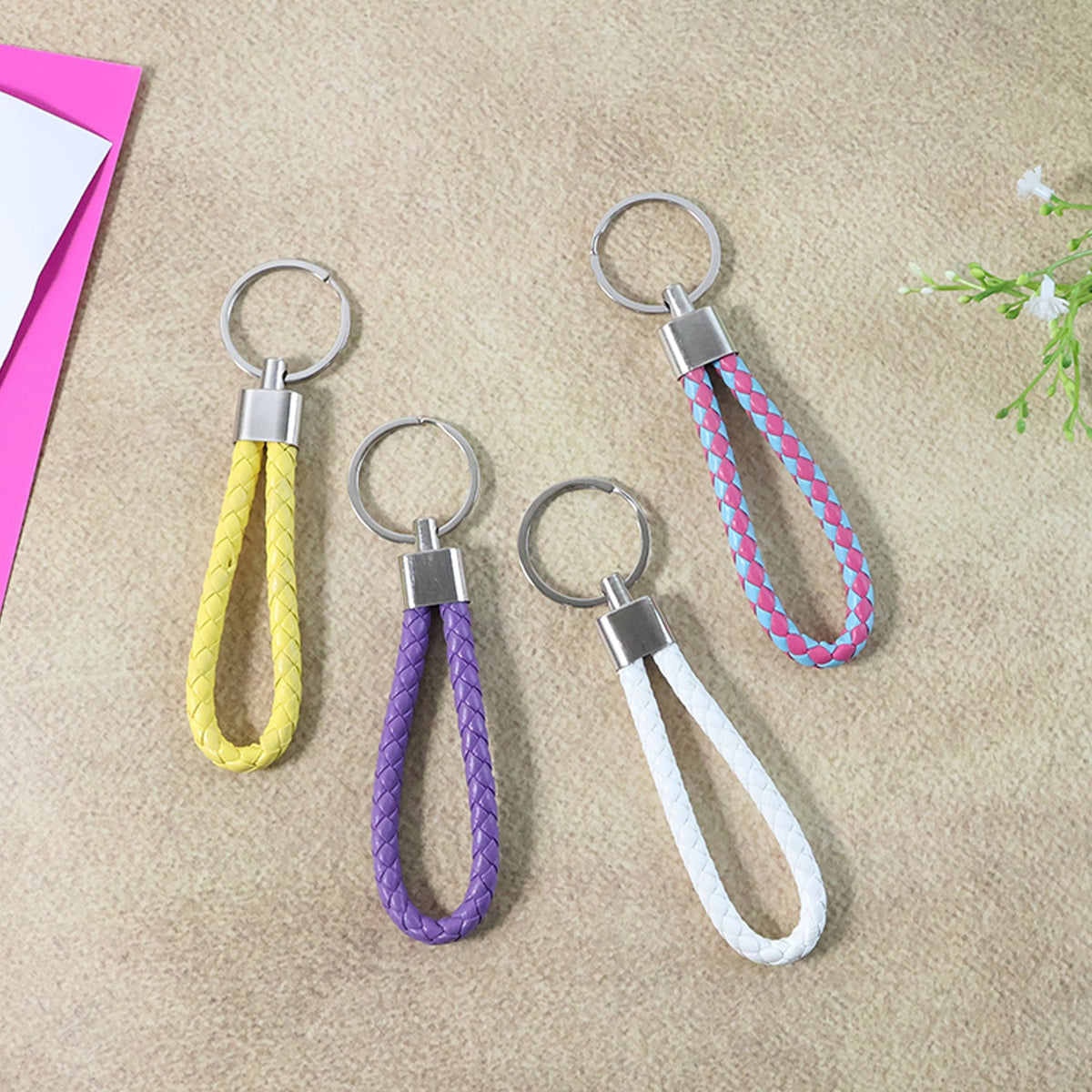 Multiple braided loop keychains showcasing their durable construction