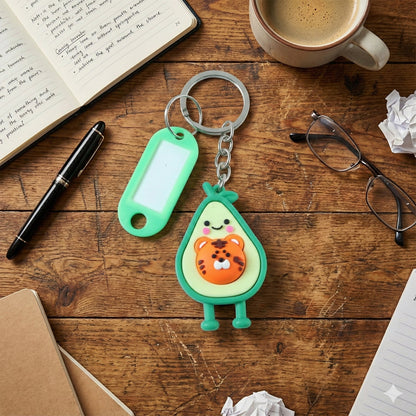Colorful cartoon character keychain with metal ring and ID tag for daily carry