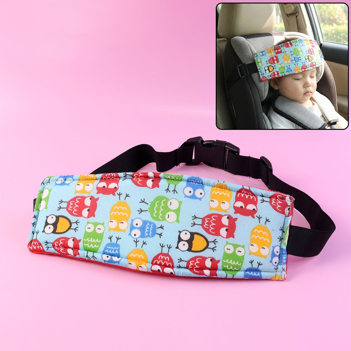Soft padded baby head support strap suitable for stroller and car seat use