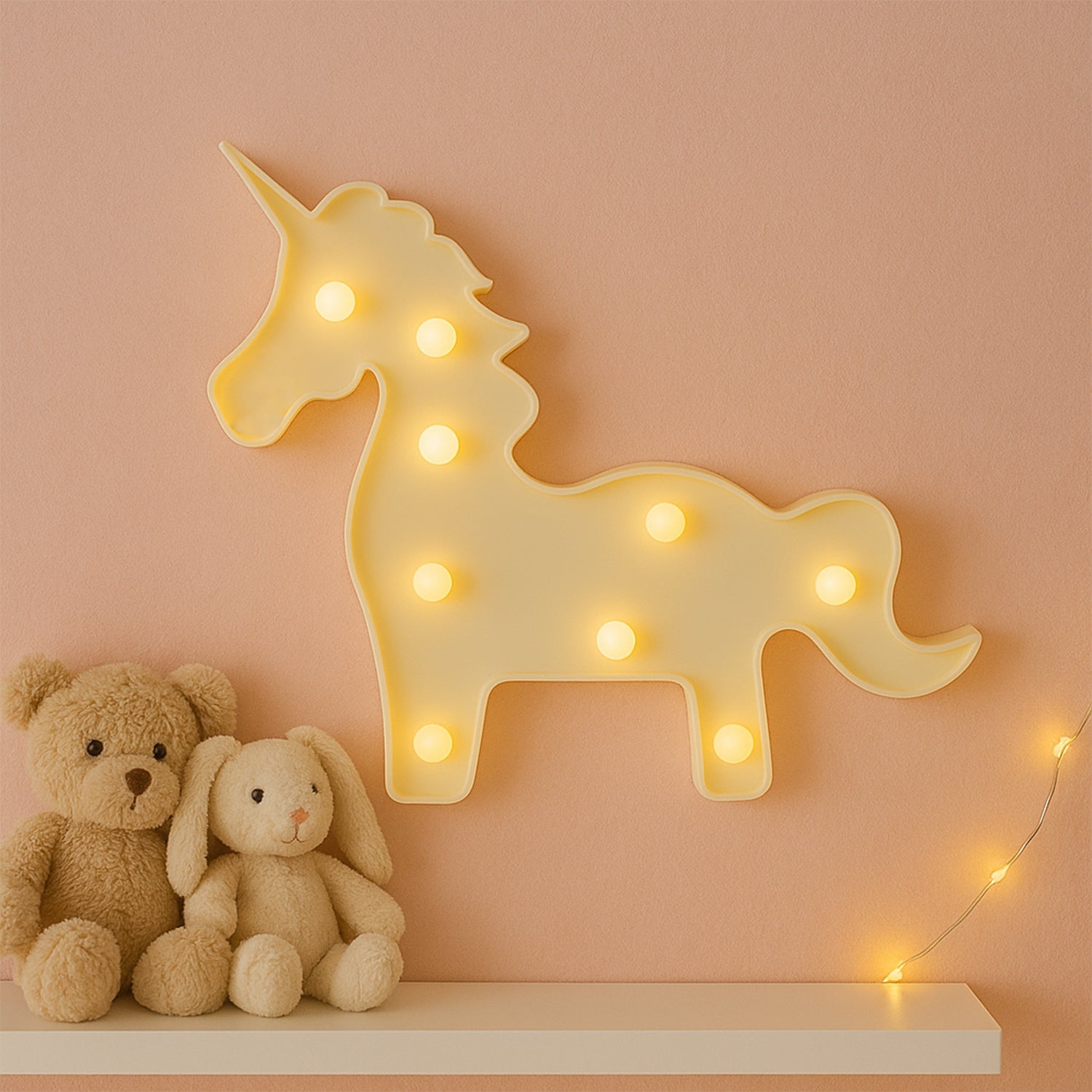 Battery operated LED decorative night lamp exhibiting soft warm light