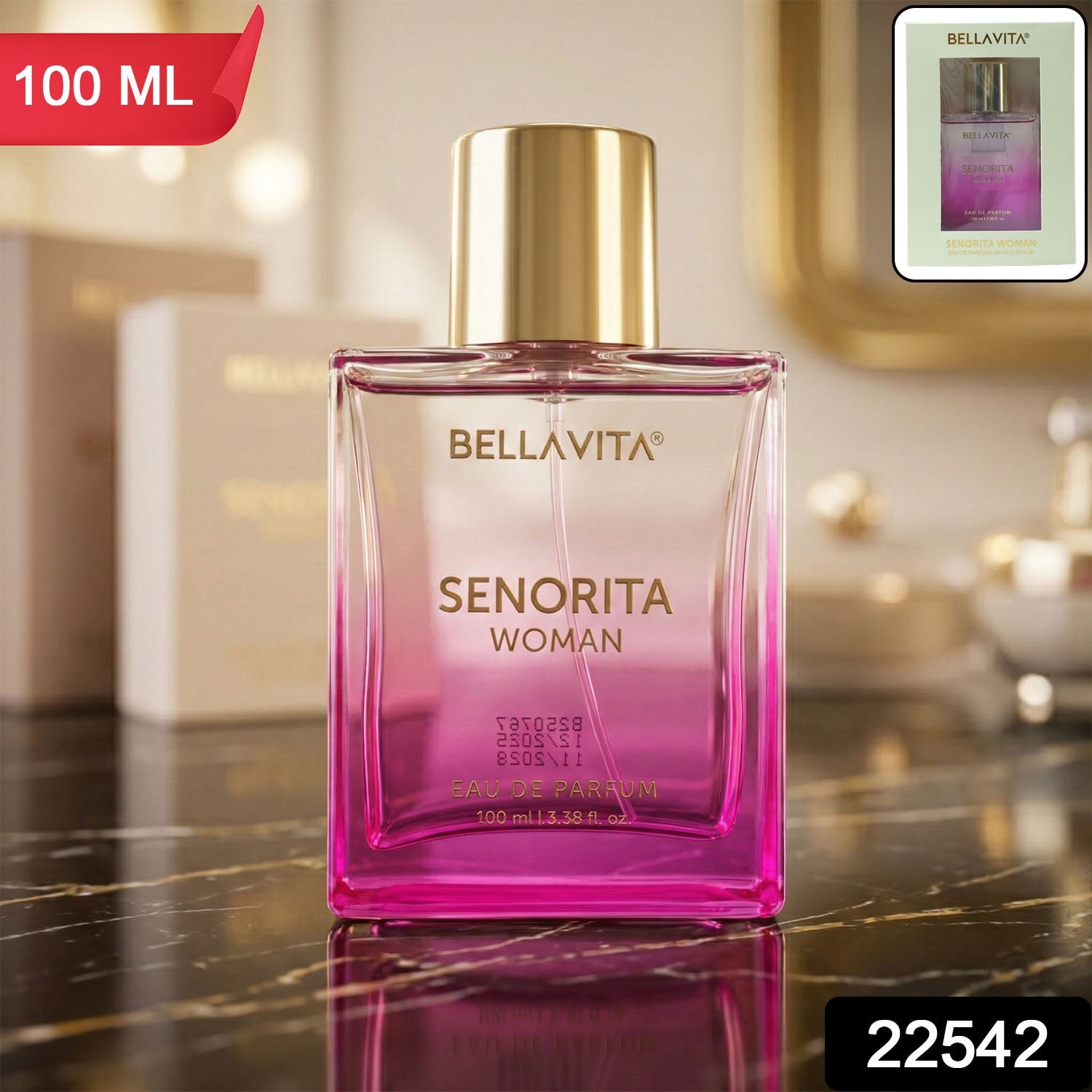 Perfume spray bottle in elegant packaging