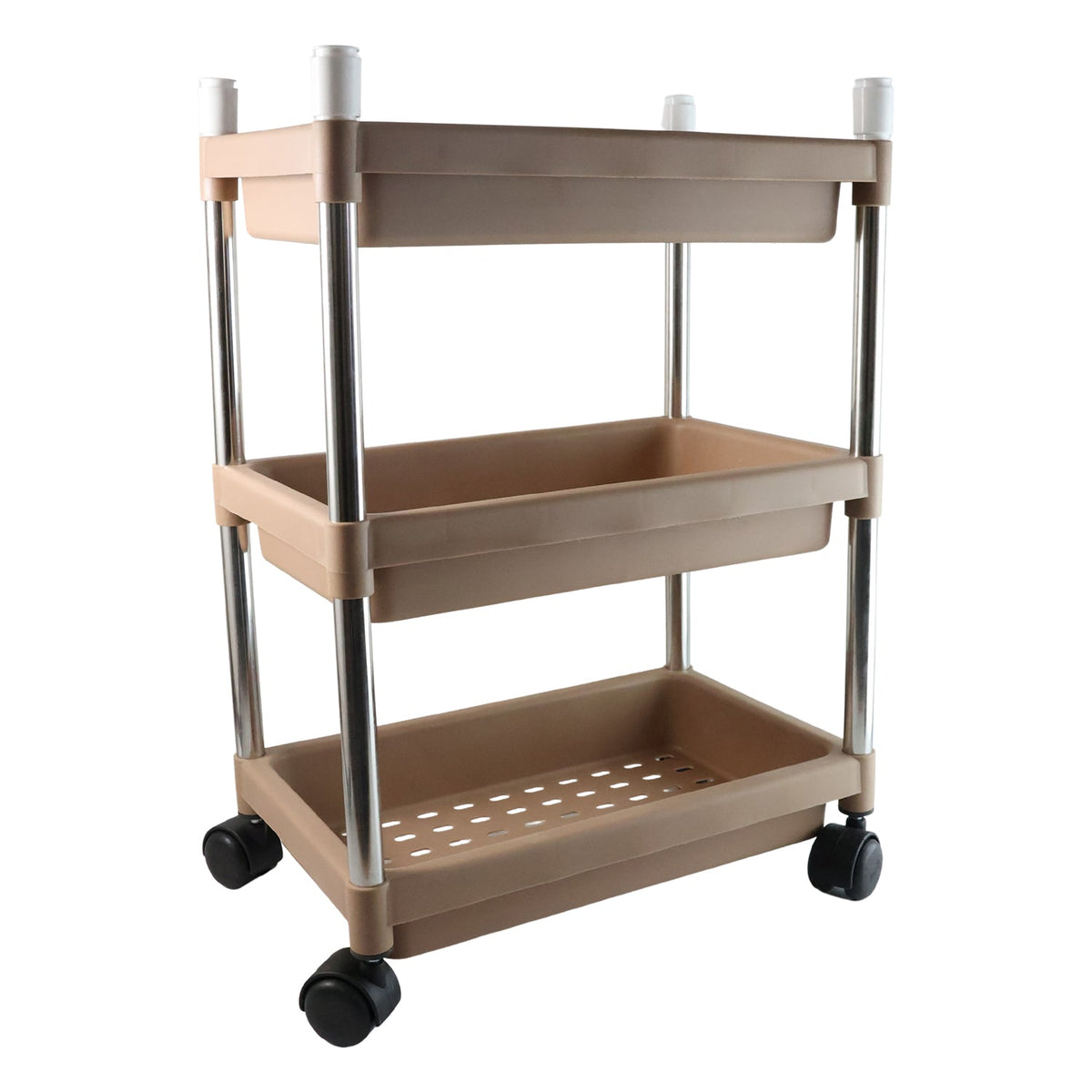 Mobile organizer rack with three storage layers and easy mobility