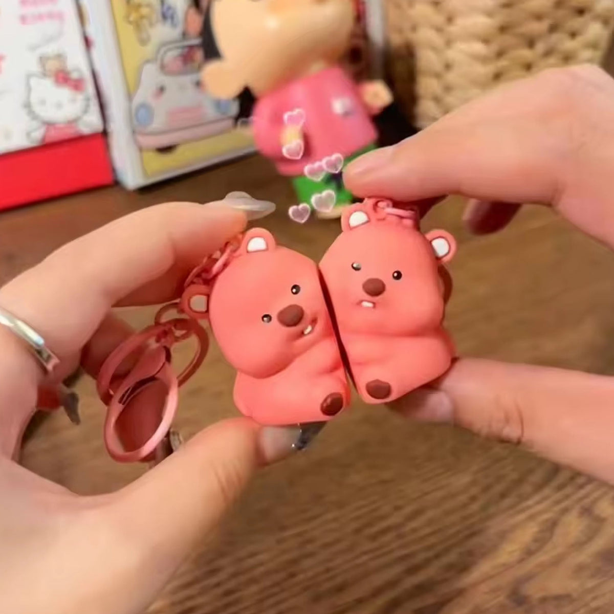 Bear keyring set displayed together representing couple or friendship bond