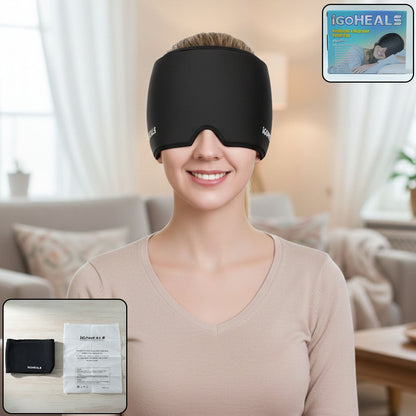 Hot & cold therapy headache relief cap providing full forehead and eye coverage