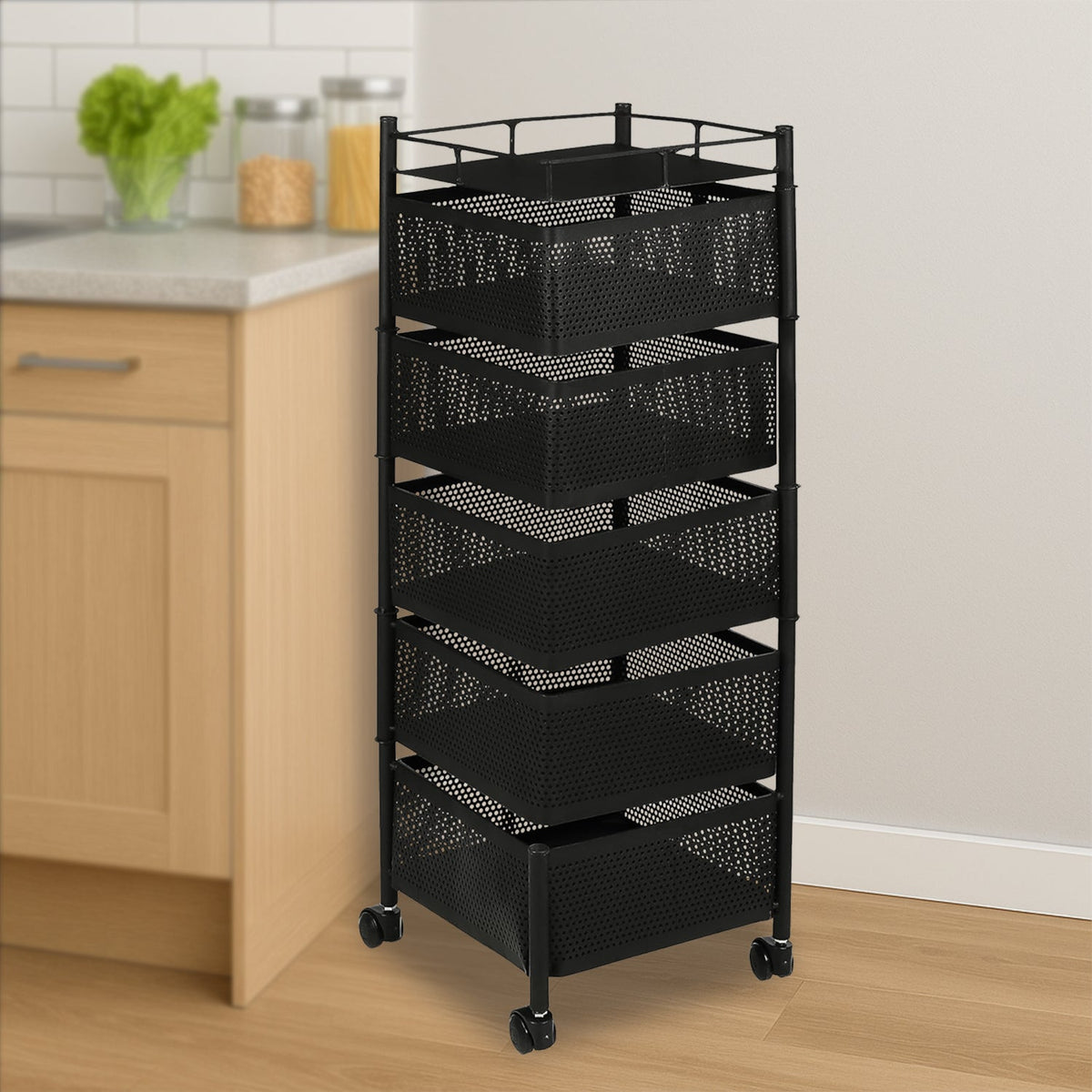 Multipurpose 5 Layer Kitchen Storage Trolley with caster wheels for mobility