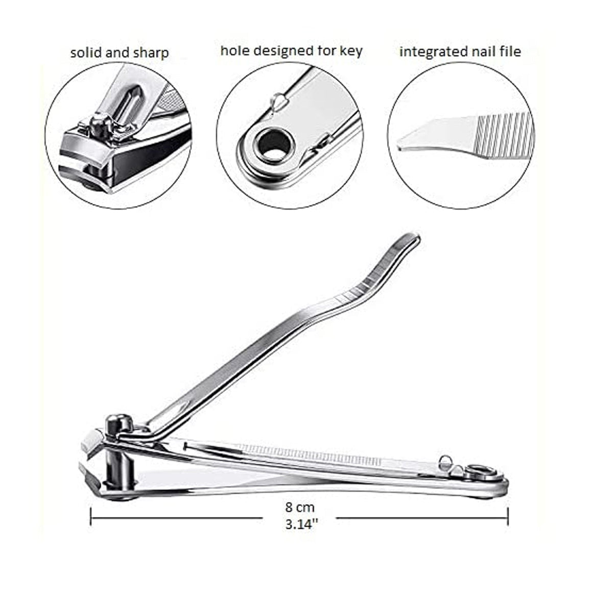 Size comparison of stainless steel nail cutter for easy portability