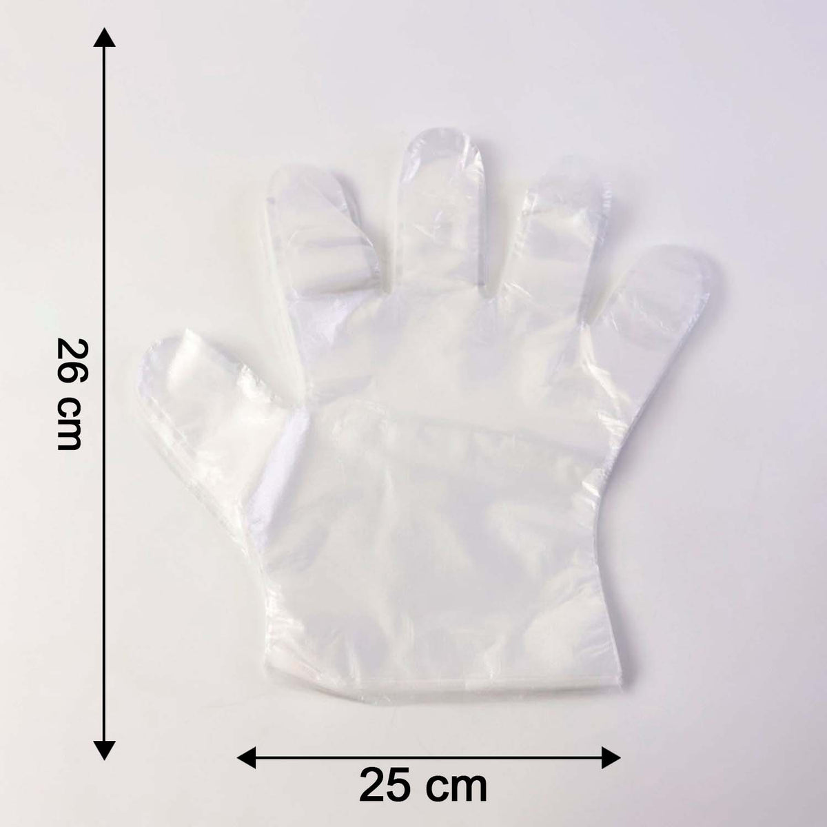 Size label of disposable clear plastic gloves pack