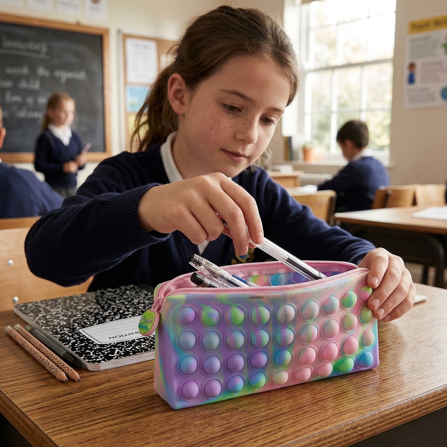 Bubble zipper pouch for kids' stationery storage