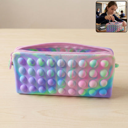 Multicolor pop it silicone pencil pouch with bubble press design