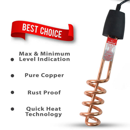Electric immersion water heater rod with durable copper coil