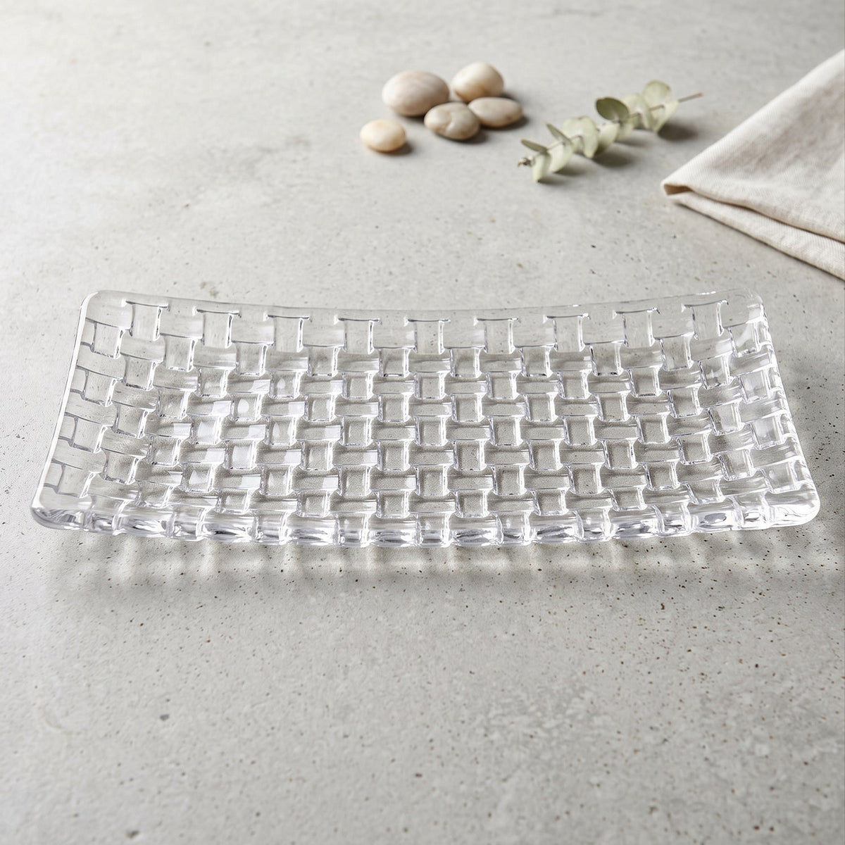 Clear 11 inch glass tray for serving fruit, dessert and starters