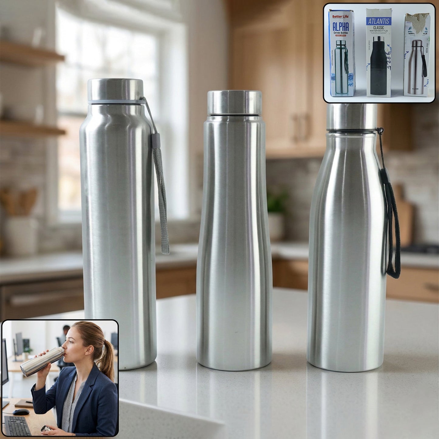Stainless steel water bottle 1000 ml for daily hydration