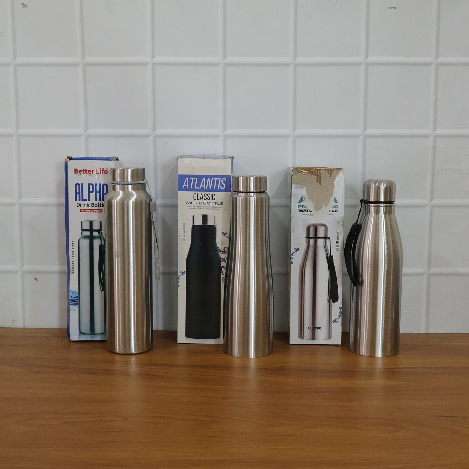 In-use stainless steel water bottle, perfect for outdoor activities
