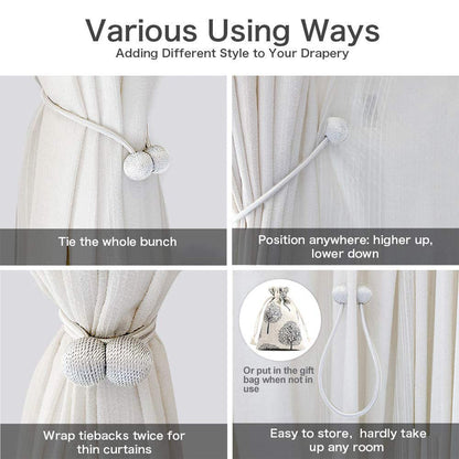 Magnetic curtain tieback securing a sheer white curtain with ease.