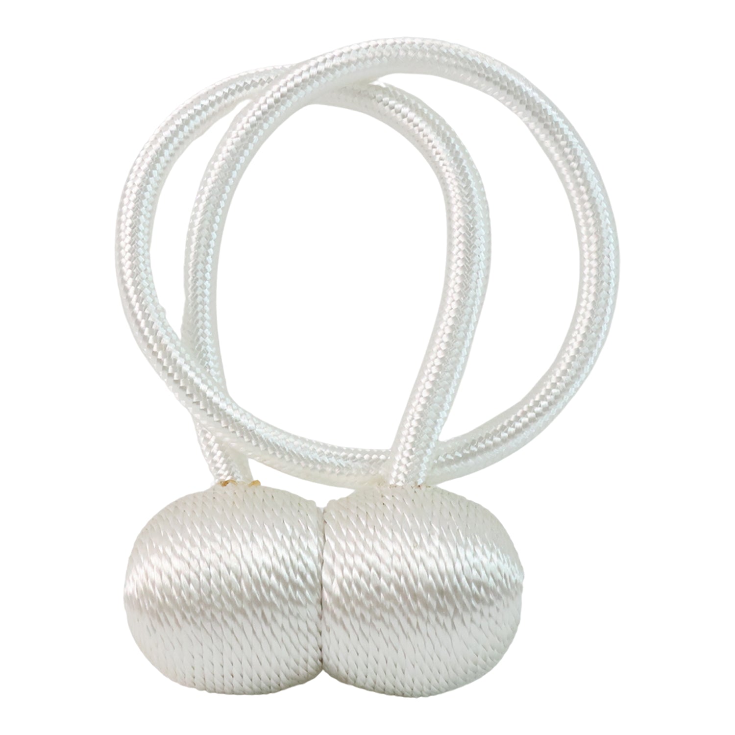 Two magnetic curtain tiebacks displayed, highlighting their flexible rope design.