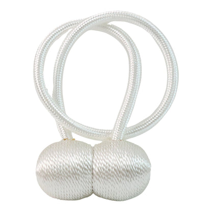 Two magnetic curtain tiebacks displayed, highlighting their flexible rope design.