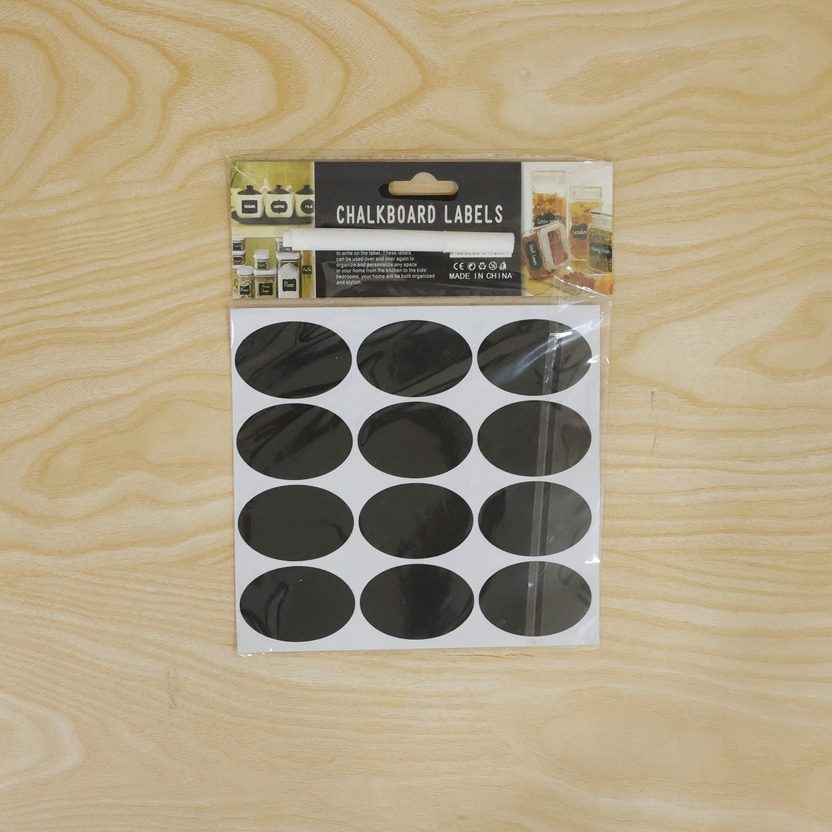 Oval blackboard sticker set with pen for jars and boxes