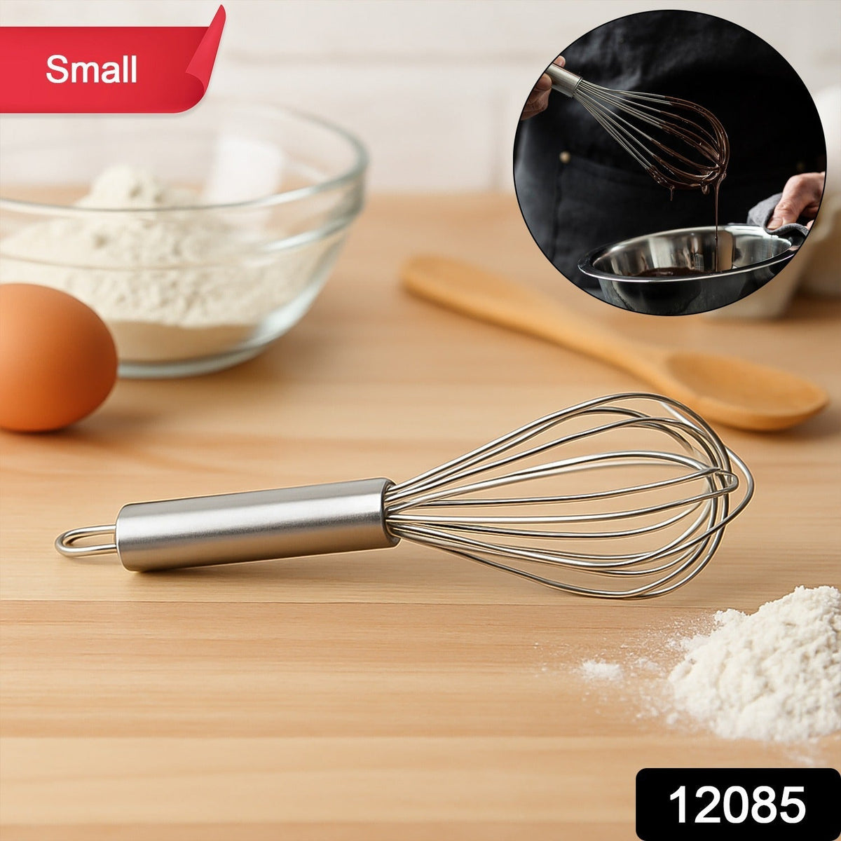 Compact stainless steel balloon whisk for efficient mixing