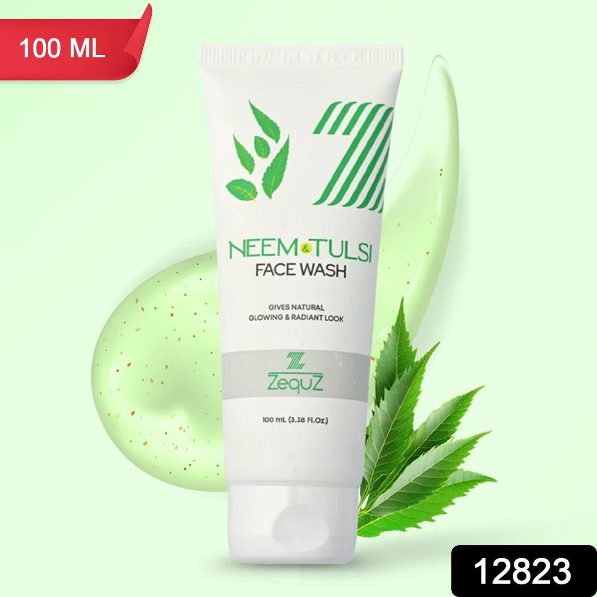 Zequz face wash packaging highlighting natural Neem and Tulsi ingredients