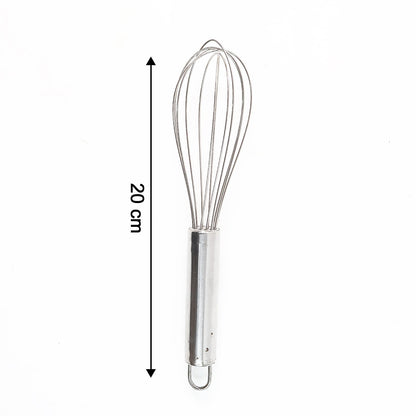 Close-up of small stainless steel balloon whisk showing balloon wires