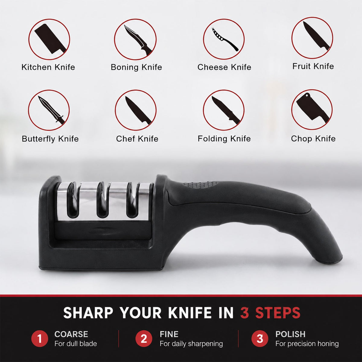 3 Stage Manual Knife Sharpener Tool for Steel and Ceramic Knives Kitchen (1 Pc) view 7