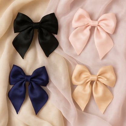 Floral patterned satin bow hair clip for girls and women