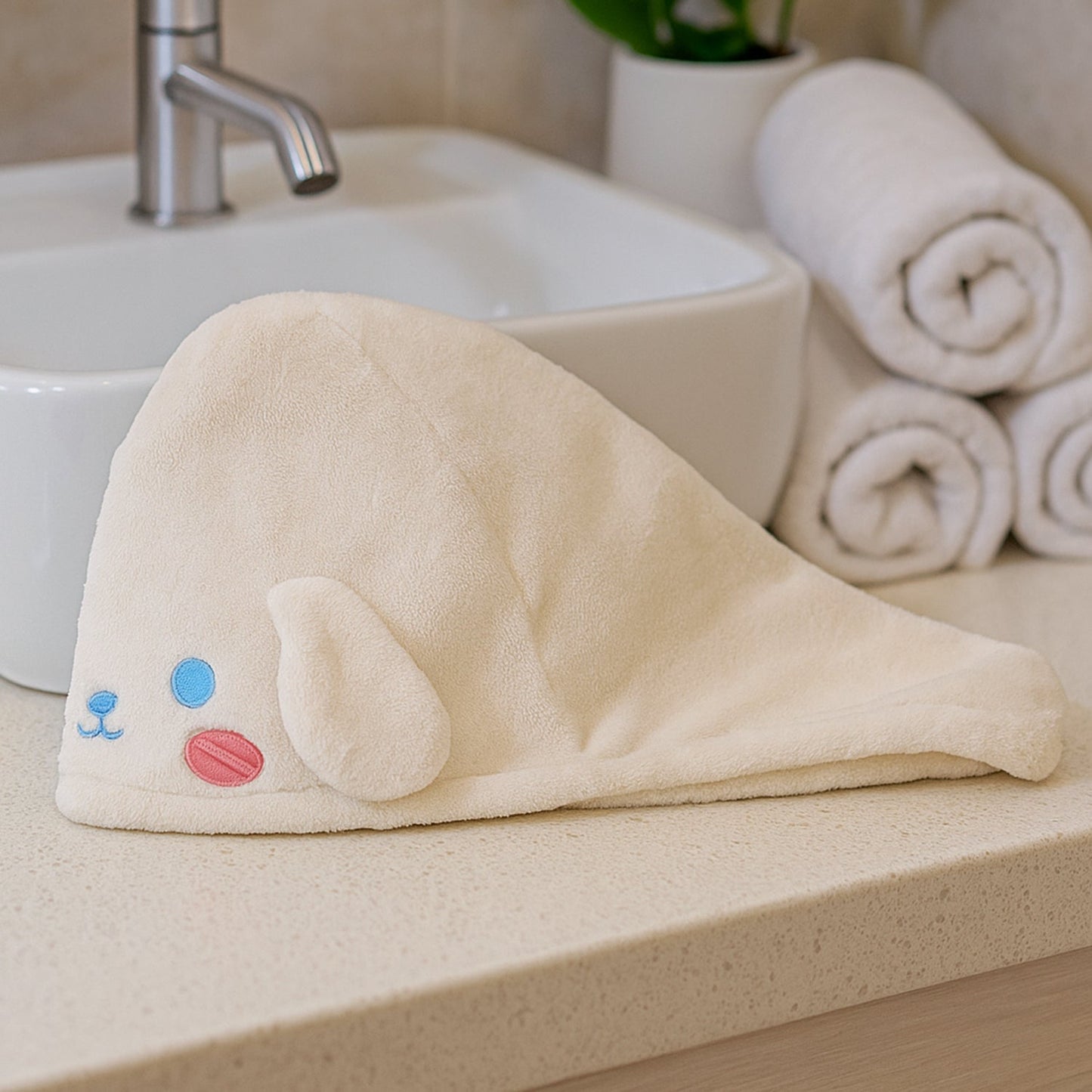 Cartoon design microfiber hair wrap towel showing soft textured fabric
