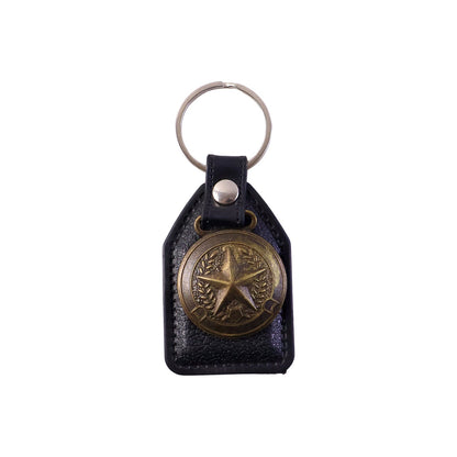 Metal star emblem keychain attached to a keyring for car keys