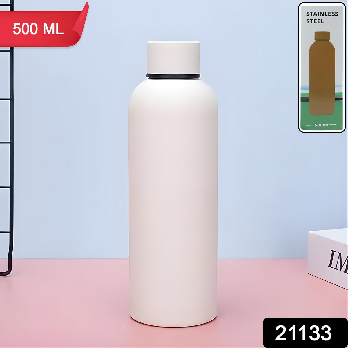 White stainless steel water bottle with leak-proof cap and durable design